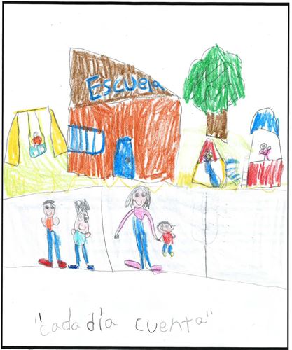 child's drawing of kids playing at recess.